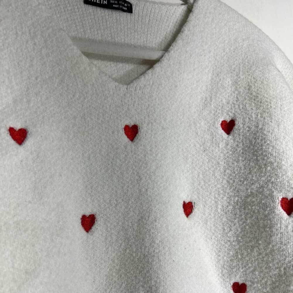 Chic Spring Autumn Long Sleeve Heart Print Casual Dolman Sweater - Picture 4 of 5